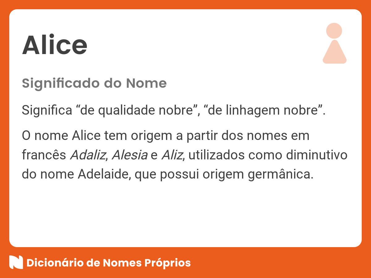 Significado do nome Alice - Dicionário de Nomes Próprios