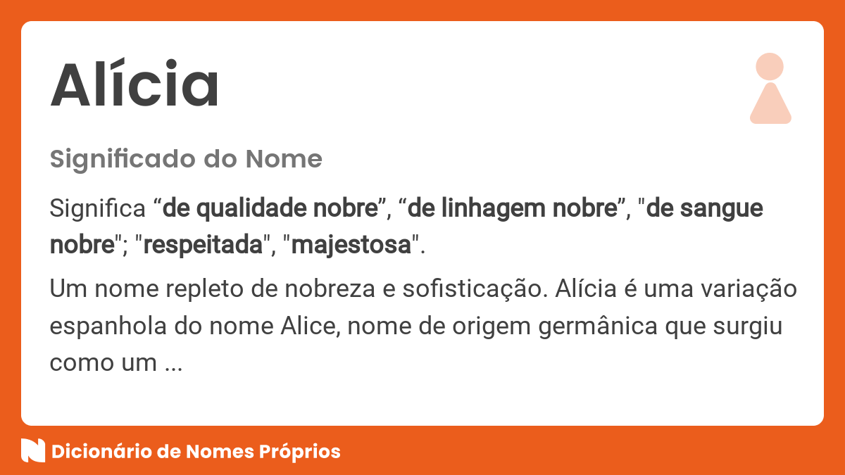 Significado do nome Alícia - Dicionário de Nomes Próprios