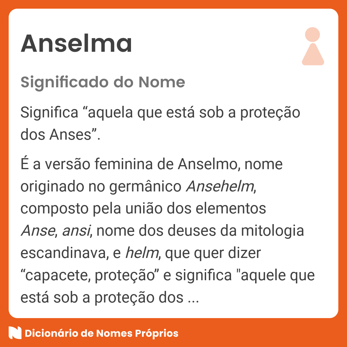 Significado do nome Anselma - Dicionário de Nomes Próprios