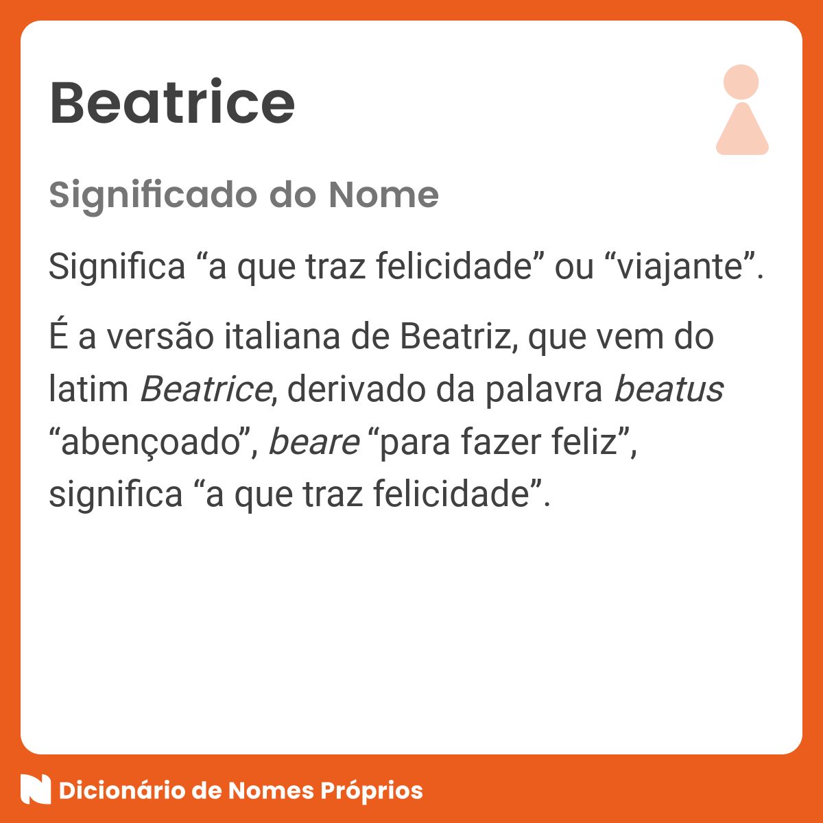 Significado do nome Beatrice Dicion rio de Nomes Pr prios