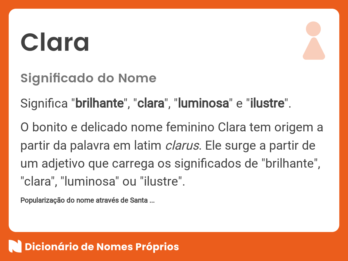 Significado do nome Clara - Dicionário de Nomes Próprios