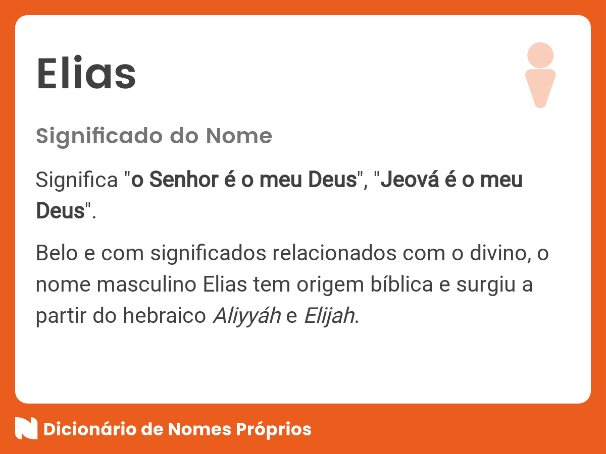Significado do nome Elias Dicionário de Nomes Próprios Significado do nome Elias Dicionário de Nomes Próprios