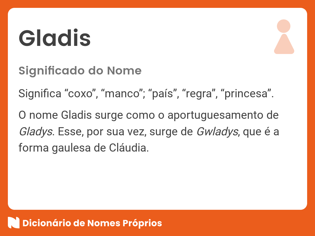 Significado do nome Gladis Dicionário de Nomes Próprios Significado do nome Gladis Dicionário de Nomes Próprios