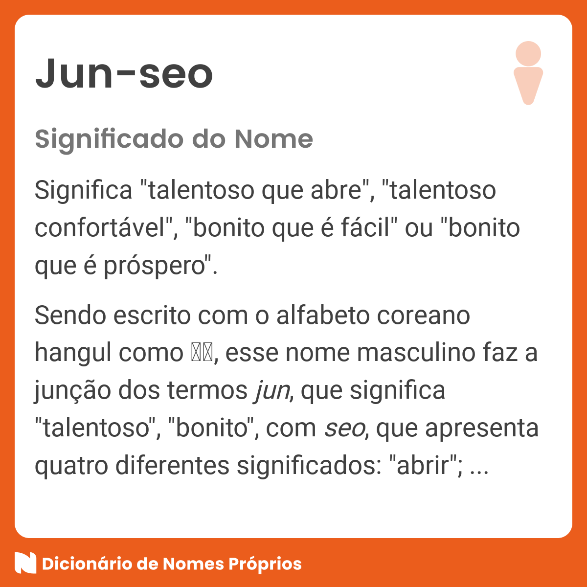 Significado do nome Jun-seo - Dicionário de Nomes Próprios