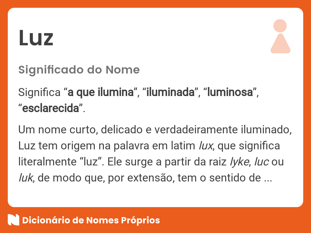 Significado do nome Luz - Dicionário de Nomes Próprios