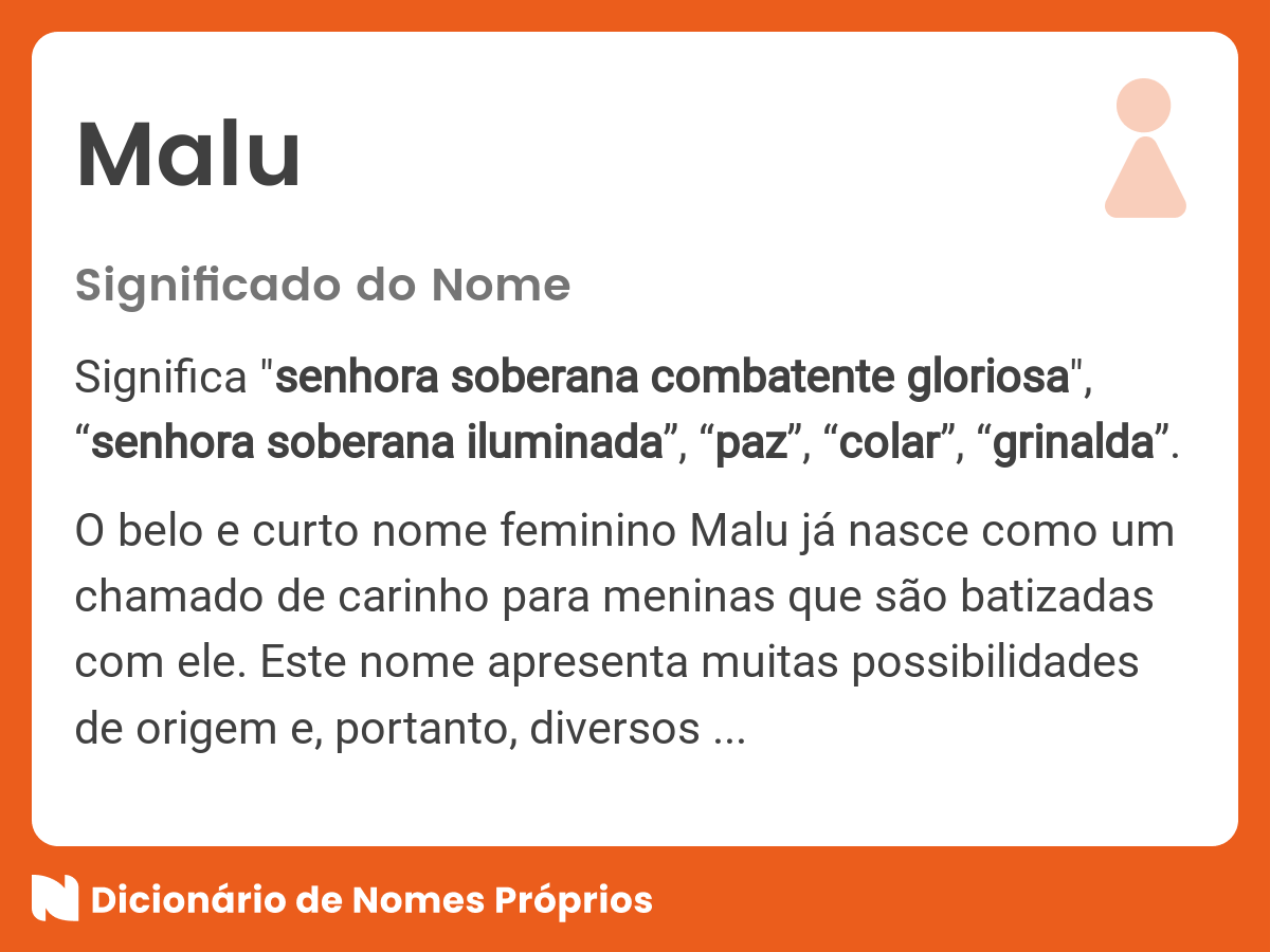Significado do nome Malu Dicionário de Nomes Próprios