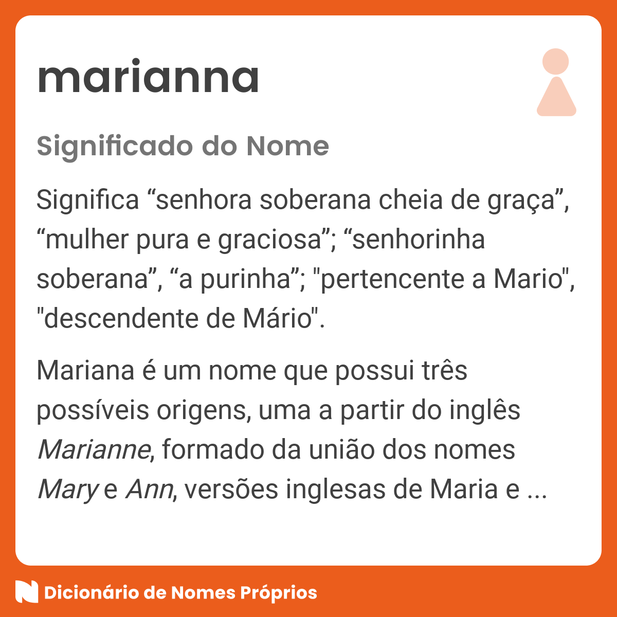 Significado do nome Mariana - Dicionário de Nomes Próprios