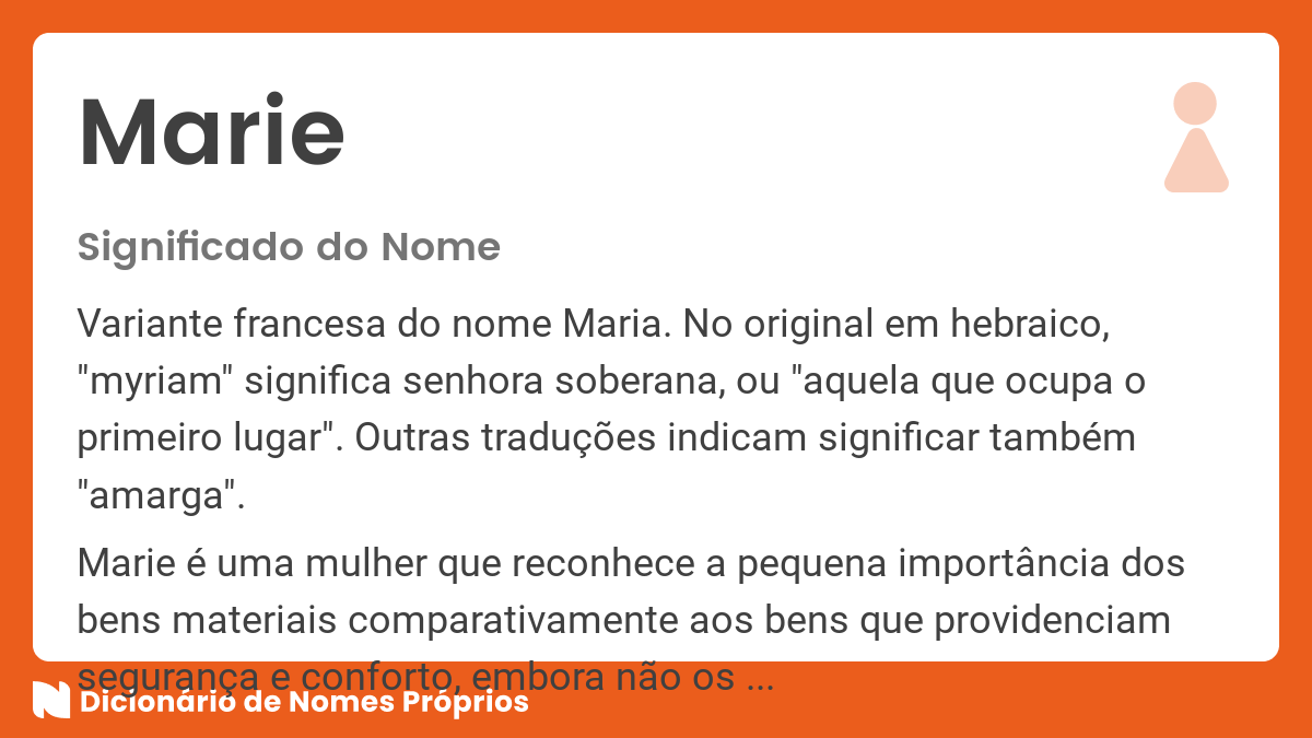 Significado do nome Marie - Dicionário de Nomes Próprios