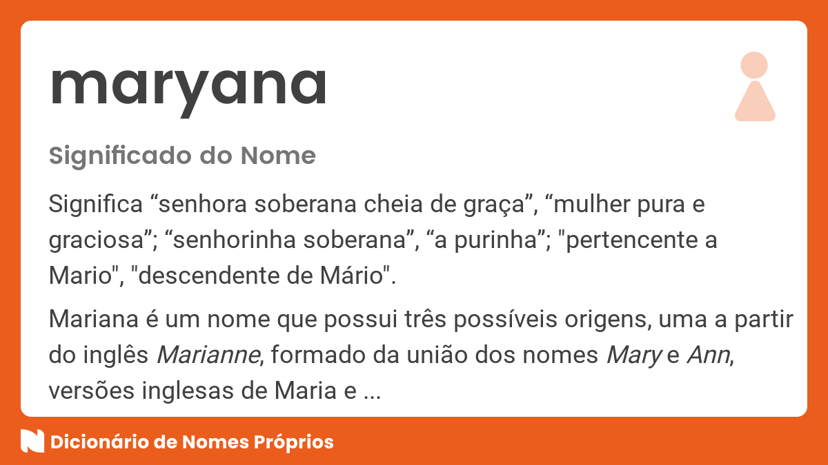 Significado do nome Mariana Dicionário de Nomes Próprios