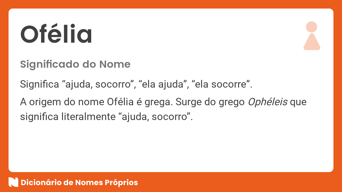 Significado do nome Ofélia - Dicionário de Nomes Próprios