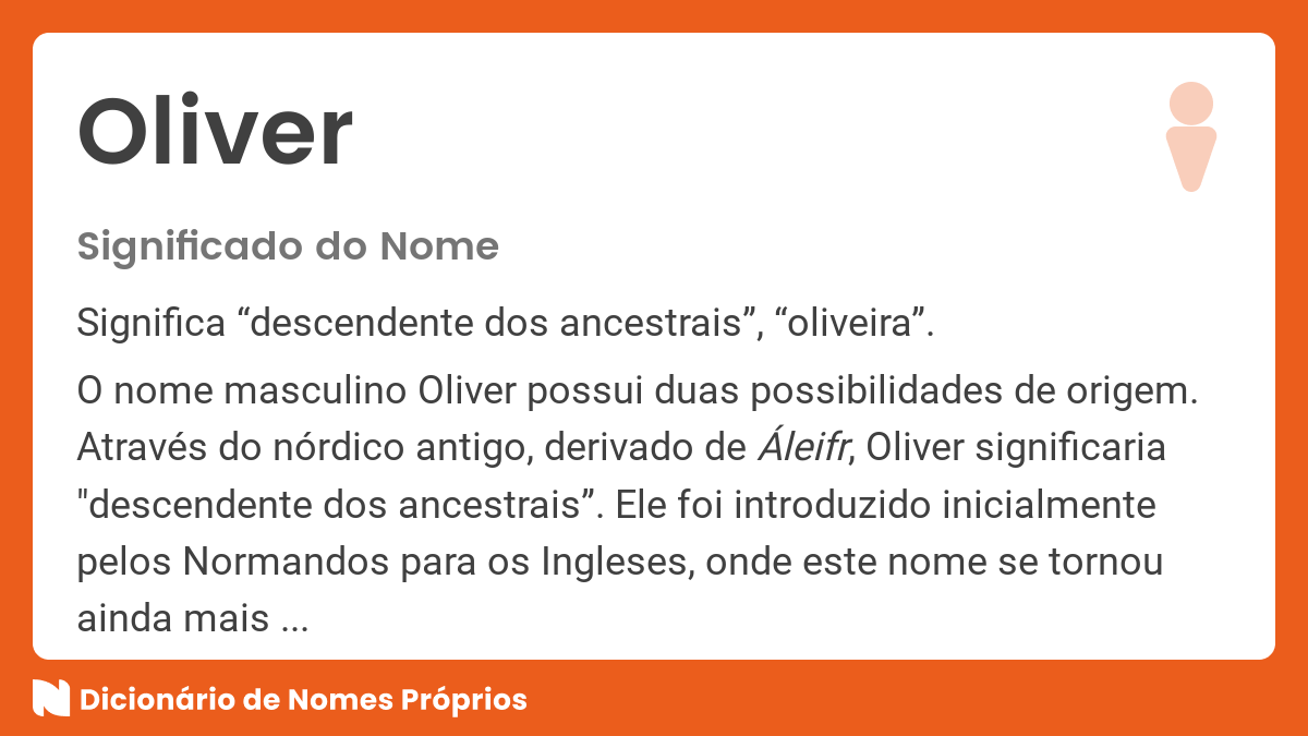 Significado do nome Oliver - Dicionário de Nomes Próprios