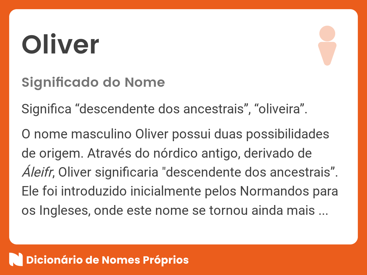 Significado do nome Oliver - Dicionário de Nomes Próprios