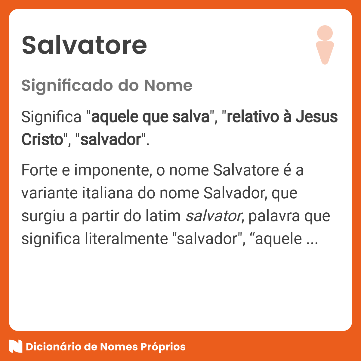 Significado do nome Salvatore - Dicionário de Nomes Próprios