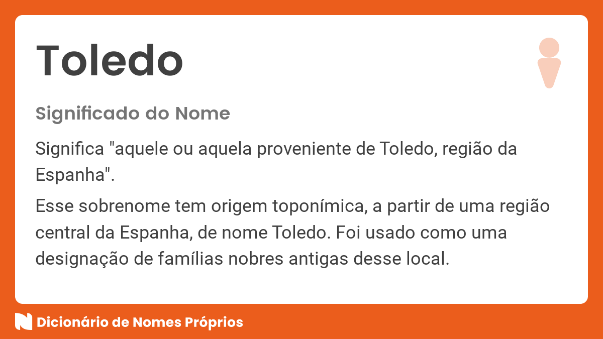 Significado do nome Toledo - Dicionário de Nomes Próprios