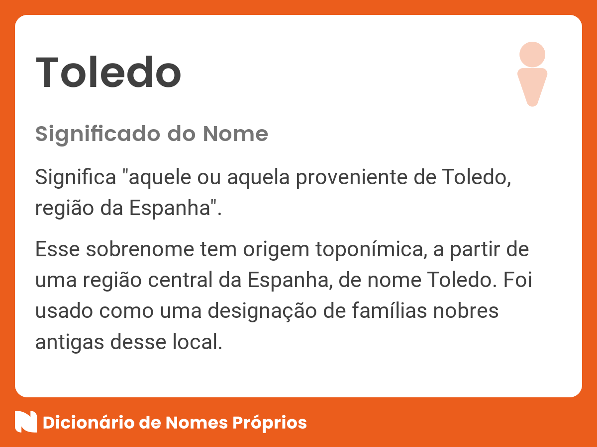 Significado do nome Toledo - Dicionário de Nomes Próprios