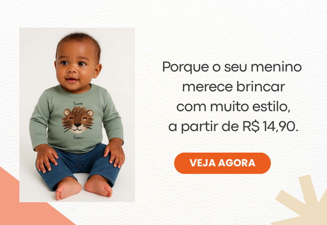 bnner com menino sentado e texto sobre roupas masculinas