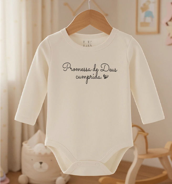 body de bebê branco com fundo amarronzado