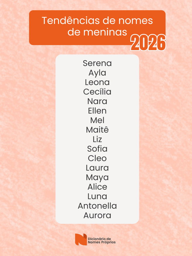 lista com nomes de meninas mais populares para 2026